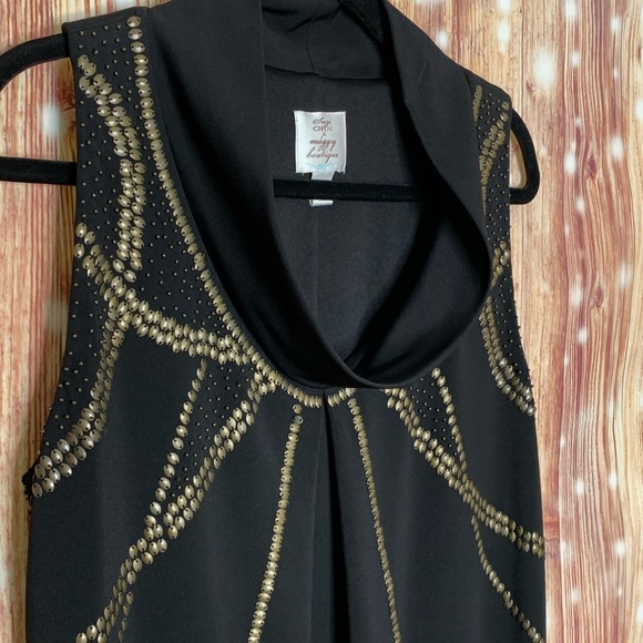Suzi Chin Maggy Boutique Sleeveless Cocktail Dress Black Bronze Studs  Size 10. - Picture 3 of 7